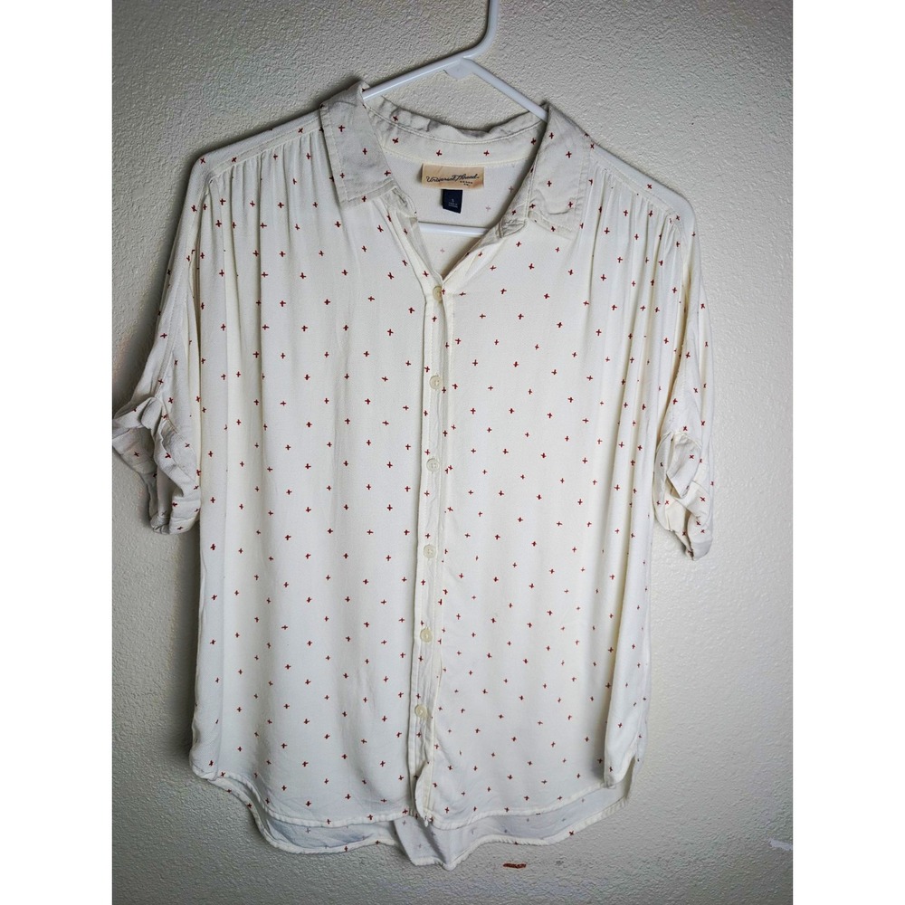 Universal Thread Women's Small Ivory Rust Print Button Front Rayon Blouse